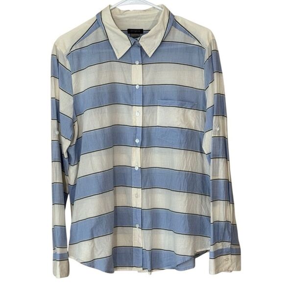 Ann Taylor Women's 100% Cotton Stripe Button Down Blouse Size Large - Picture 4 of 6